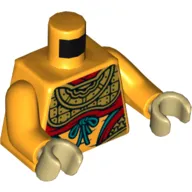 Torso Armor, Gold with Red Trim and Dark Turquoise Laces Print, Bright Light Orange Arms, Tan Hands