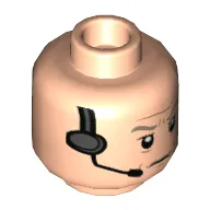 Minifig Head General Veers, Dark Tan Eyebrows, Stern, Headset Print