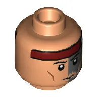 Minifig Head Hunter, Red Headband, Dark Bluish Gray Left Side, Serious, Open Mouth / Closed Mouth Print