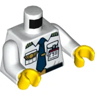 Torso Shirt with Pockets, Dark Blue Tie, Pilot Badge, ID Badge Print, White Arms, Yellow Hands