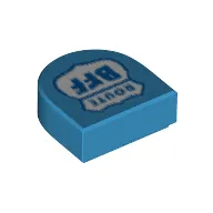 Tile 1 x 1 Half Circle with Shield, Dark Azure 'Route BFF' print