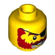 Minifig Head Captain Redbeard, Red/Gray Beard, Eyepatch, Reddish Brown Mustache Print