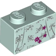 Brick 1 x 2 with Dress, Grey Decorations and Magenta Flowers print