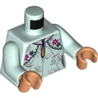 Torso Dress, Magenta and Black Flowers, Collar, Medium Nougat Neck Print, Light Aqua Arms, Medium Nougat Hands