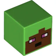 Minifig Head Special, Cube with Reddish Brown Face, Magenta Eyes Print