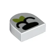 Tile Round 1 x 1 Half Circle with Black Snout, Leaf print