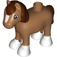 Duplo Animal Horse/Foal with White Hooves and Blaze, Reddish Brown Mane & Tail Print