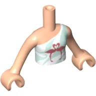 Minidoll Torso Girl, Top with Light Aqua Swirls and 2 Flamingos Print, Light Nougat Arms and Hands