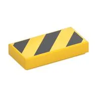 Tile 1 x 2 with Black Diagonal Stripes, Small Yellow Corner Triangles Print