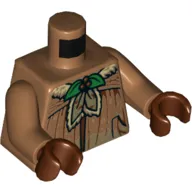 Torso Robe with Fur Collar and Green Leaves and Red Berries Print, Medium Nougat Hands, Reddish Brown Hands