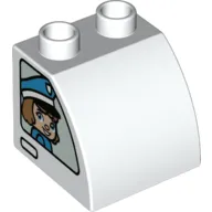 Duplo Brick 2 x 2 x 1 1/2 with Curved Top with Policeman on Left, Policewoman on Right Print