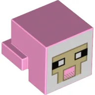 Minifig Head Special, Cube with Rear Ledge, Pixelated White and Tan Face, Dark Tan Outline with Pink Mouth Print