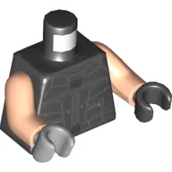 Torso, Odd Hands, Vest with Silver Lines Print, Light Nougat Arms, Left Black Hand, Right Light Bluish Gray Hand