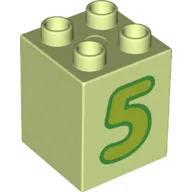 Duplo Brick 2 x 2 x 2 with Lime '5' Print