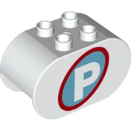 Duplo Brick 2 x 4 x 2 Rounded Ends with 'P' on Azure Circle with Red Border Print