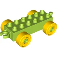 Duplo Car Base 2 x 6 with Fake Bolts, Open Hitch End and Yellow Wheels
