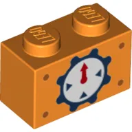 Brick 1 x 2 with Clock with Red Hand on Gear Background Print