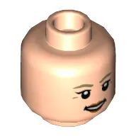 Minifig Head Ellie Sattler, Dark Tan Eyebrows and Lines, Dark Orange Lips, Smile / Determined with Clenched Teeth Print