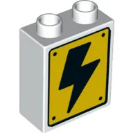 Duplo Brick 1 x 2 x 2 with Bottom Tube and Hazard Sign, Black Lightning Bolt Print