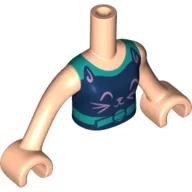 Minidoll Torso Girl, Dark Turquoise Top with Dark Blue Cat print, Light Nougat Arms and Hands
