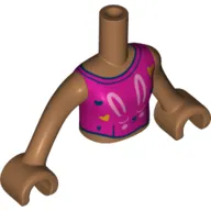 Minidoll Torso Girl with Magenta Top with Bright Light Pink Bunny Print, Medium Nougat Arms and Hands