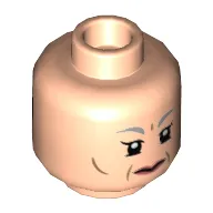 Minifig Head Madame Hooch, Light Bluish Gray Eyebrows, Cheek Lines, Coral Lips, Neutral / Smile and Yellow Glasses Print