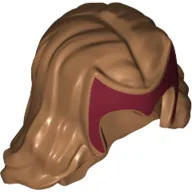 Hair and Tiara, Long, Wavy with Dark Red Tiara print