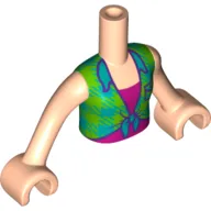 Minidoll Torso Girl with Bright Light Green Plaid Shirt, Magenta Top Print, Light Nougat Arms and Hands