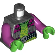 Torso Jacket with Magenta Panels, Open over Lime and Bright Green Undershirt, Belt with Skull Buckle Print, Magenta Arms, Bright Green Hands