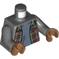Torso Shirt, Sand Green and Dark Red Plaid, Open over Sand Blue Undershirt Print, Dark Bluish Gray Arms, Medium Nougat Hands