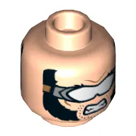 Minifig Head Wolverine, Bushy Eyebrows and Sideburns, Open Mouth / Angry with White Goggles Print