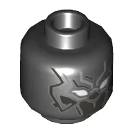 Minifig Head Black Panther, Armor, White Eyes, Silver and Pearl Titanium Lines Print