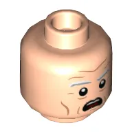 Minifig Head Doc Brown, Light Bluish Gray and White Eyebrows, Smile with Goggles / Open Mouth Scared Print