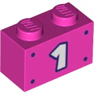 Brick 1 x 2 with White '1', Dark Purple Border, Dots print