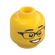 Minifig Head, Dark Brown Eyebrows, Glasses, Open Mouth Smile with Teeth Print