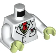 Torso Lab-Coat, Red Tie, Pens in Pocket Print, White Arms, Yellowish Green Hands