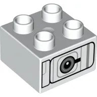 Duplo Brick 2 x 2 with Silver Lines and Black Circle Print