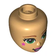 Minidoll Head, Green Eyes, Bright Pink Lips and Stars print