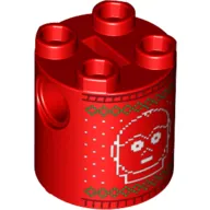 Brick Round 2 x 2 x 2 Robot Body, Axle Holder '+' Orientation with Ugly Christmas Sweater, White C-3PO Knitting Pattern Print