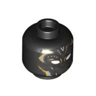 Minifig Head Black Panther (Shuri), White Eyes, Light Bluish Grey and Yellow Markings print