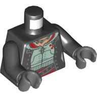 Torso Jacket, Open over Sand Green Hoodie, Necklace Print, Black Arms, Dark Bluish Gray Hands