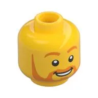 Minifig Head, Orange Eyebrows and Beard, Smile / Big Smile with Raised Right Eyebrow Print