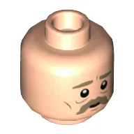 Minifig Head Reg Cattermole / Ron Weasley, Dark Tan Eyebrows and Moustache / Dark Orange Eyebrows and Nervous Smile Print