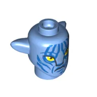 Minifig Head Special Alien Na'vi with Yellow Eyes, Blue Markings, Angry print