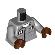 Torso, Shirt, Buttons, White Name Tag, White Shirt print, Light Bluish Gray Arms, Reddish Brown Hands