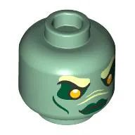 Minifig Head Merperson, Alien, Yellowish Green Eyebrows, Dark Green eyeshadow, Lips, Bright Light Yellow Eyes, Neutral/Angry with Teeth/Fangs print