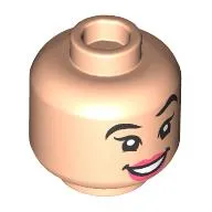 Minifig Head Mulan, Coral Lips, Raised Eyebrow Smile/Angry print