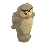 Animal, Bird, Owl Small, Angular Features with Orange Beak, Bright Light Yellow Eyes and Tan Chest Feathers Print