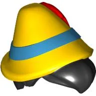 Hair and Hat, Black Short, Medium Azure Band, Red Plume Pattern