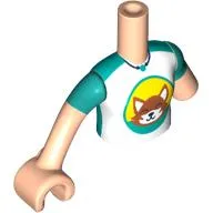 Minidoll Torso with Left Limb Reduction, White/Dark Turquoise Shirt, Fox on Bright Light Orange Background print, Light Nougat Arms and Hand